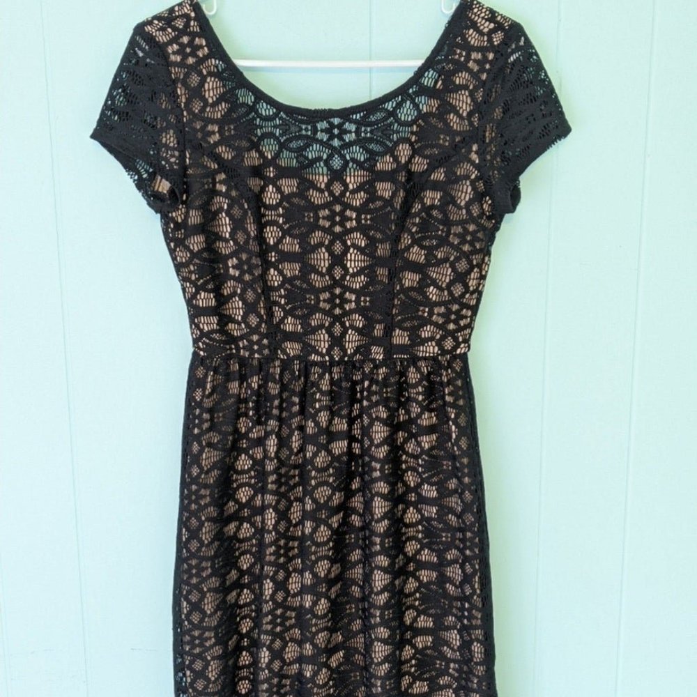 Speechless Tan & Black Lace Overlay Dress Size_yyth